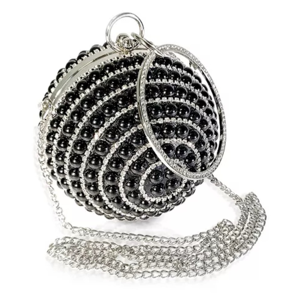 Badgley Mischka rhinestone black ball wristlet with Crossbody chain